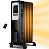 Space Heater, KopBeau 1500W Oil Filled Radiator Electric Heater with Digital Thermostat, 24 Hrs Timer & Remote, Portable Heater for Full Room Indoor