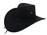 UwantC Mens Faux Felt Western Cowboy Hat Fedora Outdoor Wide Brim Hat with Strap Black