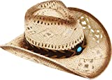 Livingston Cowboy Hat Men & Women's Woven Straw Cowboy Cowgirl Hat w/Hat Band Straw Cowboy Hats for Women Cow Boy Hat, Bead Beige