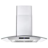 Cosmo COS-668AS750 30 in. Wall Mount Range Hood with 380 CFM, Curved Glass, Ductless Convertible Duct, 3 Speeds, Permanent Filters in Stainless Steel, 30 inch
