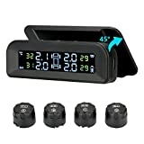 Tire Pressure Monitoring System Wireless Solar TPMS, Tire Pressure Monitor Installed on Windowshield with 4 External Sensors Real-time Display Temperature Pressure 22-87 PSI for Car RV SUV MPV Sedan
