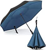Repel Umbrella Reverse Umbrella - Upside Down Inverted Reversible Wind Resistant Design - Teflon Canopy - Windproof Umbrella with Fiberglass Ribs