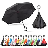 Sharpty Inverted, Windproof, Reverse Umbrella for Women with UV Protection, Upside Down with C-Shaped Handle (Black)