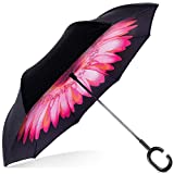 EEZ-Y Inverted Umbrella with C-Shaped Handle for Men & Women, Windproof and Water Resistant Umbrella - Big Umbrellas for Rain