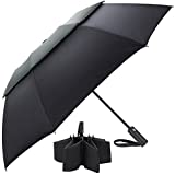 Compact Travel Umbrella for Rain with Windproof Reverse Folding Design, Automatic Lightweight Portable Inverted Umbrella with Double Canopy Vented