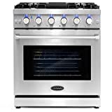 Cosmo COS-EPGR304 Slide-in Freestanding Gas Range with 5 Sealed Burners, Cast Iron Grates, 4.5 cu. ft. Capacity Convection Oven, 30 inch, Stainless Steel