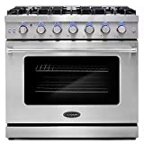 Cosmo COS-EPGR366 36 in. Slide-In Freestanding Gas Range with 6 Sealed Burners, Cast Iron Grates and 6.0 cu. ft. Convection Oven in Stainless Steel, 36 inch