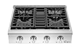 Empava 30 in. Pro-Style Professional Slide-in Natural Gas Rangetop with 4 Deep Recessed Sealed Ultra High-Low Burners-Heavy Duty Continuous Grates in Stainless Steel, 30 Inch, Silver