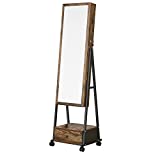 SONGMICS Jewelry Cabinet Floor Standing, Lockable Jewelry Organizer with High Full-Length Mirror, Bottom Drawer, Shelf, Wheels, Christmas gifts, Rustic Brown and Black UJJC004X01