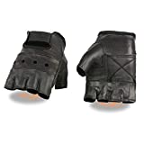 Milwaukee Leather SH216 Men's Black Leather Fingerless Gloves with Padded Palm - Large