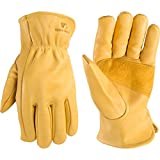 Wells Lamont Men's Reinforced Cowhide Leather Work Gloves with Palm Patch | Large (1129L) , Tan