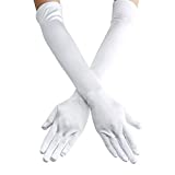 Women's 22'' Long Satin Finger Gloves White Elbow Length 1920s Opera Bridal Dance Gloves For Evening Party Opera Costume, White