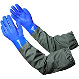 Extra-long 27.5' Rubber Gloves, MUMUKE Chemical Resistant Gloves PVC Reusable Heavy Duty Waterproof Gloves with Cotton Liner Anti-skid, Acid-alkali and Oil for Fishery Machinery Chemical Industry