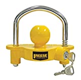 REESE Towpower 72783 Coupler Lock, Adjustable Storage Security, Heavy-Duty Steel, Yellow and Chrome
