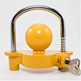 RETRUE Universal Coupler Lock Trailer Locks Ball Hitch Trailer Hitch Lock Adjustable Security Heavy-Duty Steel fits 1-7/8 Inch, 2 Inch, 2-5/16 Inch Couplers Yellow