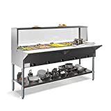 KoolMore 5-Pan Open Well Commercial Electric SS Steam Table Food Warmer for Buffets with Sneeze Guard, Overshelf, Undershelf, Warming Control Knobs, Front Serving Area [240V] (KM-OWS-5SG), Silver