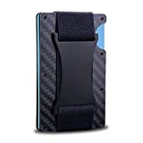 Minimalist Wallet for Men Carbon Fiber Card Holder RFID Blocking Slim Front Pocket Aluminum Metal Wallets with Cash Strap