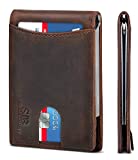 SERMAN BRANDS RFID Blocking Slim Bifold Genuine Leather Minimalist Front Pocket Wallets for Men with Money Clip Thin Mens (Texas Brown 1.0)