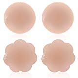 Womens Silicone Pasties - Breast Petals Reusable 2 Pairs Adhesive Silicone Nipple Cover For Dress Pink