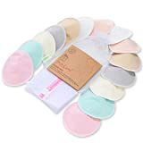 KeaBabies Organic Bamboo Nursing Breast Pads - 14 Washable Pads + Wash Bag - Breastfeeding Nipple Pad for Maternity - Reusable Nipplecovers for Breast Feeding (Pastel Touch Lite, Large 4.8')