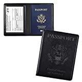 Doulove Passport and Vaccine Card Holder Combo, Passport Holder with Vaccine Card Slot, PU Leather Passport Cover Case for Women Men, Black