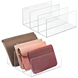 mDesign Plastic Purse and Handbag Organizer - Closet Storage System for Zipper Tote Bag, Purse, Clutch, Wallet, Pocket Book Organization - 3 Sections - Lumiere Collection - 2 Pack - Clear