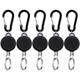 Selizo 5 Pcs Retractable Keychain Retractable Badge Holder Reel Clip ID Badge Holder with Steel Wire Rope, Black