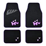 August Auto Universal Fit Butterfly Carpet Car Floor Mats with Heel Pad Fit for Sedan, SUVs, Truck, Vans Set of 4 (Black and Purple)