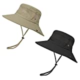 Zando Mens Sun Hat for Women Wide Brim Hat Men Fishing Hat for Men Sun Protection Hat Safari Hats for Men UPF 50+ Summer Hats for Women Beach Hats Outdoor Hiking Hat Dark Khaki & Black Hat One Size