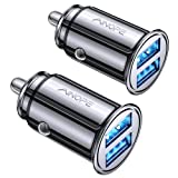 AINOPE 2 Pack Fast Mini Car Charger, 4.8A Metal Car Charger Adapter Flush Fit, Dual Port USB Car Charger Compatible with iPhone 13 12 11 Pro Max 8 Plus 7 6s, Samsung Galaxy S21/10/9/8/7, iPad Kindle
