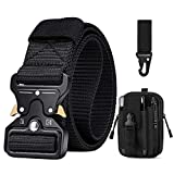 Men's Tactical Belt, 1.5 Inches Heavy Duty Military Style Buckle Belt, Gift with Tactical Molle Pouch and Hooks