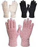 SATINIOR 3 Pairs Women Winter Gloves Warm TouchScreen Gloves Chenille Cable Knit Gloves Texting Elastic Cuff Thermal Gloves (Black, Pink,Beige)