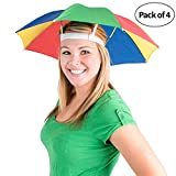 Umbrella Hat Pack of 4 - Colorful Party Hats - 20 Inch, Hands Free, Funny Rainbow Colorful Beach Party Hats, Adjustable Size Fits All Ages, Kids, Men & Women