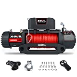 X-BULL 12V Synthetic Rope Winch-10000 lb. Load Capacity Electric Winch Kit,Waterproof IP67 Electric Winch with Hawse Fairlead, with Both Wireless Handheld Remote and Corded Control Recovery