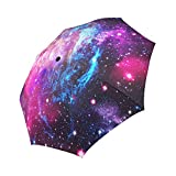InterestPrint Space Nebula Galaxy Universe Windproof One Hand Auto Open and Close Folding Umbrella, Stars Starry Night Rain & Outdoor Unbreakable Travel Umbrella