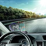 5.5'' HUD Head Display Multi-Color Windshield Screen Projector Vehicle Speed, Vehicle Hud Overspeed Alarm, Display Km/h MPH, OBDII/EUOBD Interface Plug