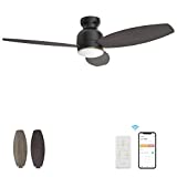 Ceiling Fan with Lights, Indoor & Outdoor Ceiling Fan，48' Low Profile DC Smart Ceiling Fan Works with Alexa, Siri, Google Home & Smart APP, 2 Colors of Reversible Blades, Dark Walnut & Light Wood