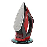 OMAIGA Cordless Iron, 1500W Cordless Irons for Clothes, Steam Iron with 11.8ozs Water Tank, Anti Drip Clothes Iron Steam with Ceramic Soleplate, Irons for Clothes with 3 Temperature Settings-Red