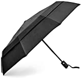 EEZ-Y Windproof Travel Umbrellas for Rain - Lightweight, Strong, Compact with & Easy Auto Open/Close Button for Single Hand Use - Double Vented Canopy for Men & Women - Black