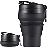EASYXQ Collapsible Coffee Cup, 16 OZ 480ml Silicone Folding Camping Cup, Leak Proof BPA Free Portable Cup, Travel mug with Lids for hiking (Black)