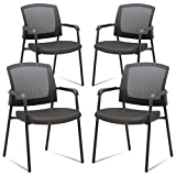 CLATINA Office Reception Guest Chair Mesh Back Stacking with Ergonomic Lumbar Support and Thickened Seat Cushion for Waiting Conference Room Black 4 Pack