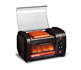 Elite Cuisine EHD-051B Hot Dog Toaster Oven, 30-Min Timer, Stainless Steel Heat Rollers Bake & Crumb Tray, World Series Baseball, 4 Bun Capacity, Black