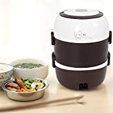 TFCFL Portable Electric Lunch Box Steamer Pot Rice Cooker Heater Container Stainless Steel 2L 3 Layers 110V US Plug