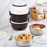 TFCFL Food Heater 2L 3-Layer Electric Lunch Box Steamer Pot Automatic power-off protection Rice Cooker Stainless Steel Inner Pot For Car Office School Outdoor