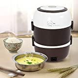 TFCFL 3 Layers Electric Lunch Box,2L Portable Electric Heating Lunch Box Food Storage Warmer,360° Steam Heating Rice Cooker Steamer