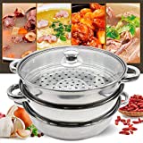 3-Tier Stainless Steel Steamer Cooker Steam Pot w/Glass Lid Kitchen Food Cooking28/30cm (304-28cm/11'')