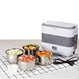 Stainless Steel Electric Lunch Box 110V 4 in 2 Layer Thermal Heating Food Steamer Cooking Container Portable Office Mini Rice Cooker 2L White