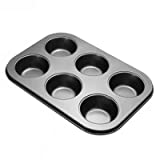 6-Hole Muffin Pan, Bakeware Non-stick Cupcake Baking Pan Mini Pie Pans, Heavy Duty Carbon Steel Muffin Tray Standard Baking Mold Pan for Oven Baking