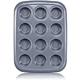 HONGBAKE Nonstick Muffin Pan 12 Cups of Standard Size, Regular Cupcake Tin with Wider Grips for Baking, Premium Cup Cake Tray for Oven - Light Grey