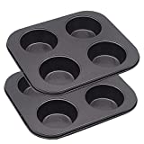 HYTK 2Pcs Muffin Pan 4 Cup Standard Size Air Fryer Small Oven Cupcake Baking Pan Non Stick No Toxic Carbon Steel